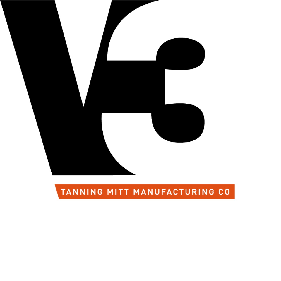 image: v3 manufacturing logo with text reading Tanning Mitt Manufacturing Co